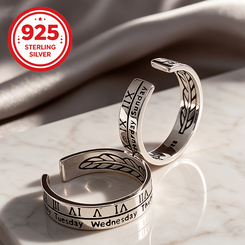 Women's 925 Silver Vintage Hip Hop Stackable Adjustable Ring